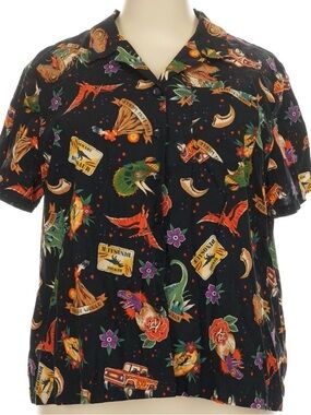 Dangerfield Short Sleeve Camp Shirt with Colorful Dinosaur & Floral Print